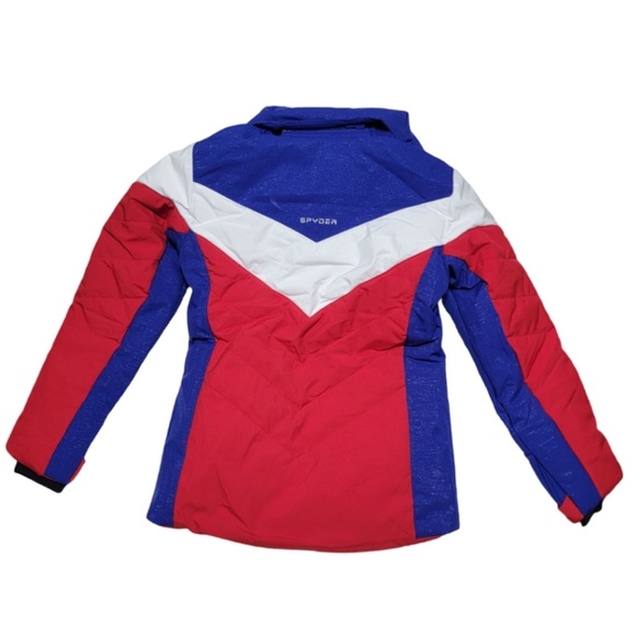 SPYDER Girls Lola Ski Jacket Red Blue Winter Jacket w Faux Fur Hood NWT $180 - Picture 9 of 9